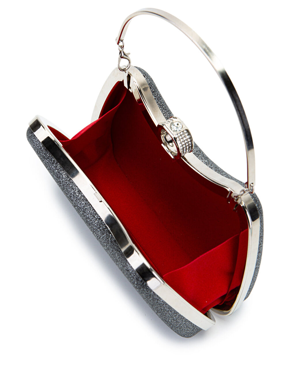 Yüzük Klips Detaylı Simli Morton Abiye Çanta Antrasit-6