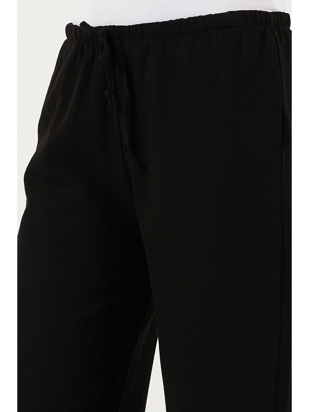 Siyah Keten Karışımlı Regular Fit Normal Bel Geniş Paça Pantolon 5866030-4
