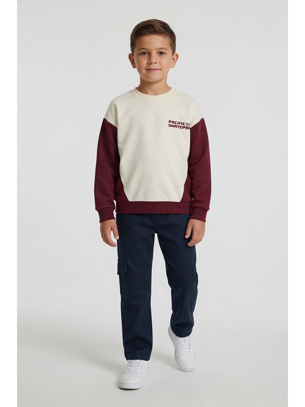 Lacivert Kahve Erkek Çocuk Keten Pantolonlu Sweatshirt 2li Takım 24515-3