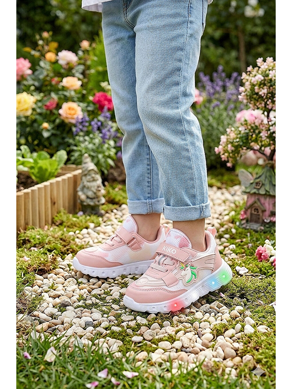 Pembe Puff Cırtlı Işıklı Faylon Taban Kız Bebek Spor Ayakkabı-2