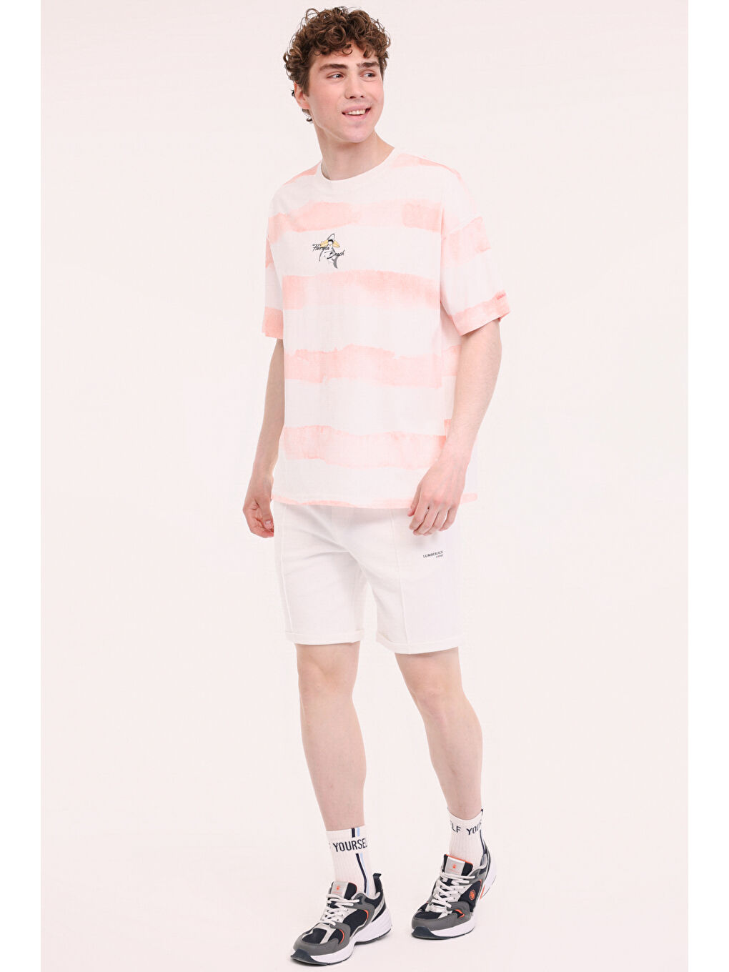 Pembe ML STRIPE 11HL110 5FX Somon Erkek Kısa Kol %100 Pamuk Tişört-2