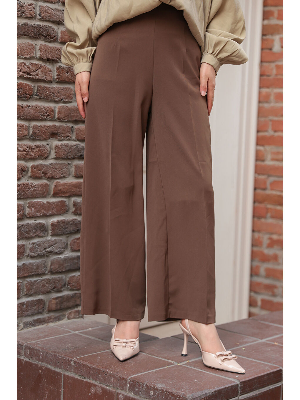 Kadın Pallazzo Pantolon Kahverengi-1