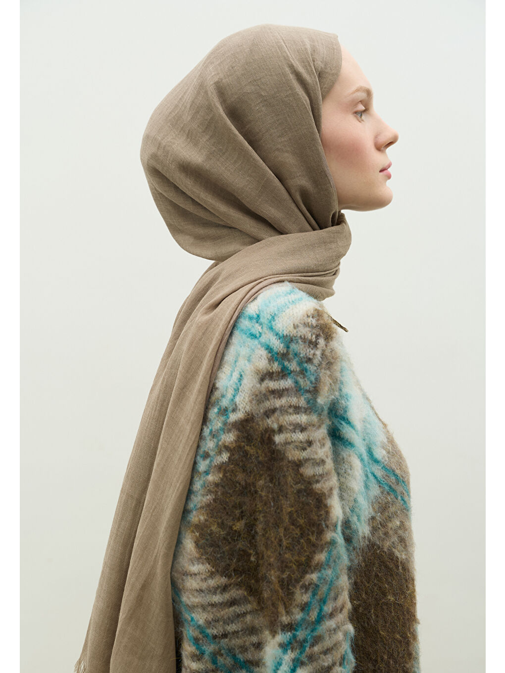 Bej KAŞMİR DOKULU ŞAL VİZON-1