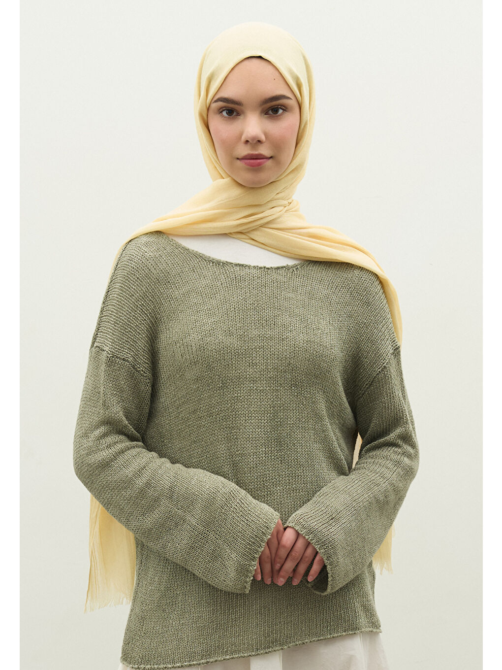 Bej Kaşmir Dokulu Şal Tereyağ Sarısı