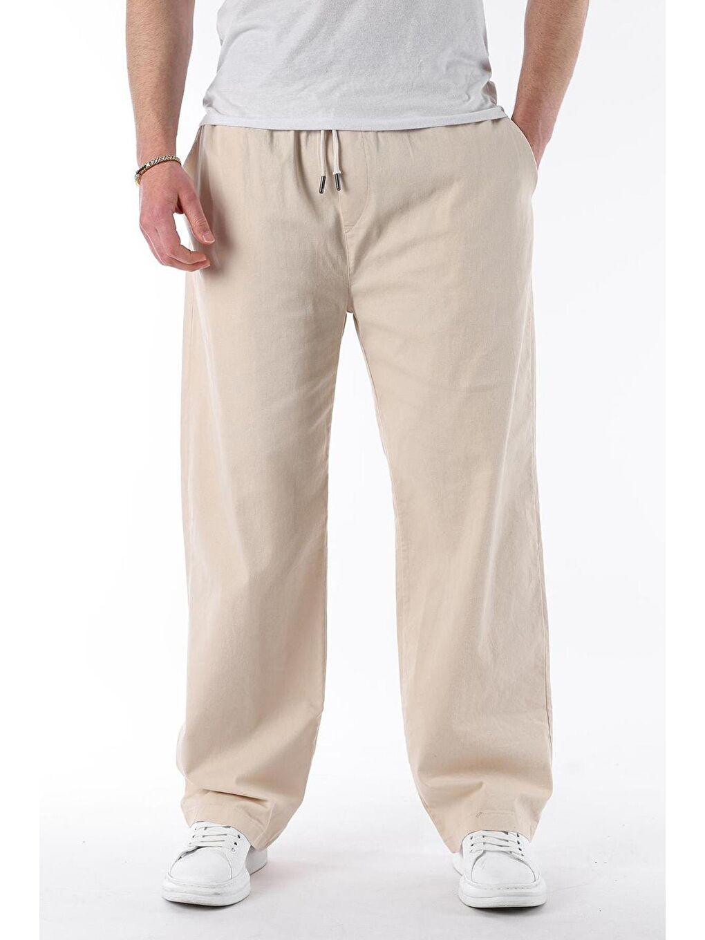 Bej Bol Paça Beli Bağlamalı Erkek Pantolon E7403-1