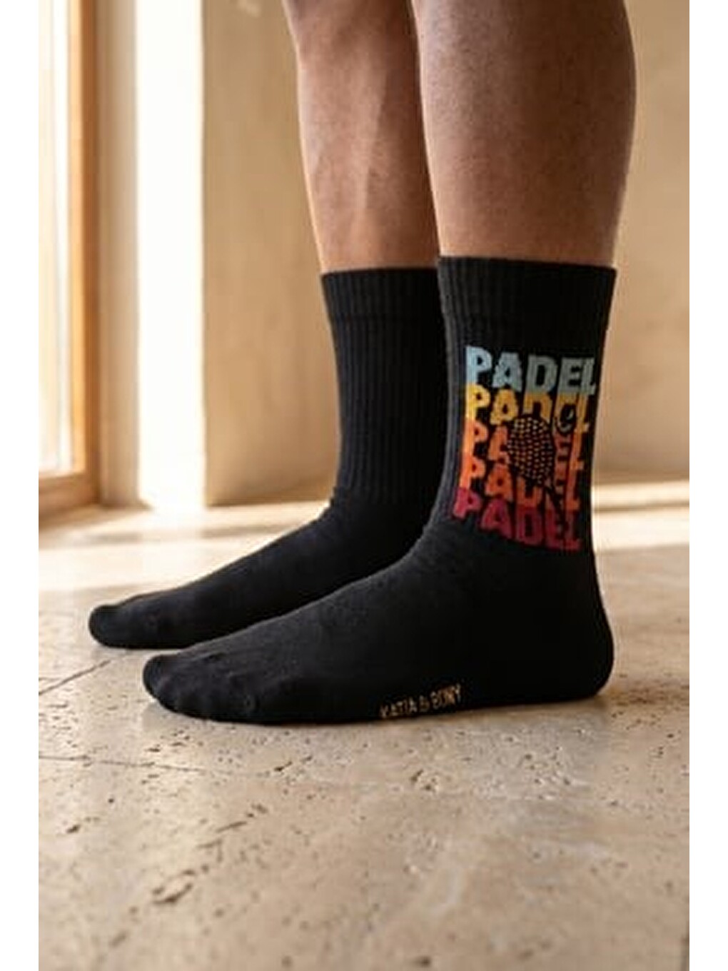 Unisex Padel Desenli Siyah Soket Çorap-1