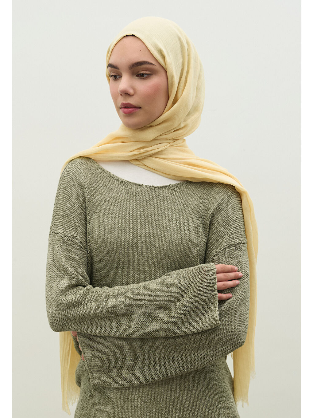 Bej Kaşmir Dokulu Şal Tereyağ Sarısı-2