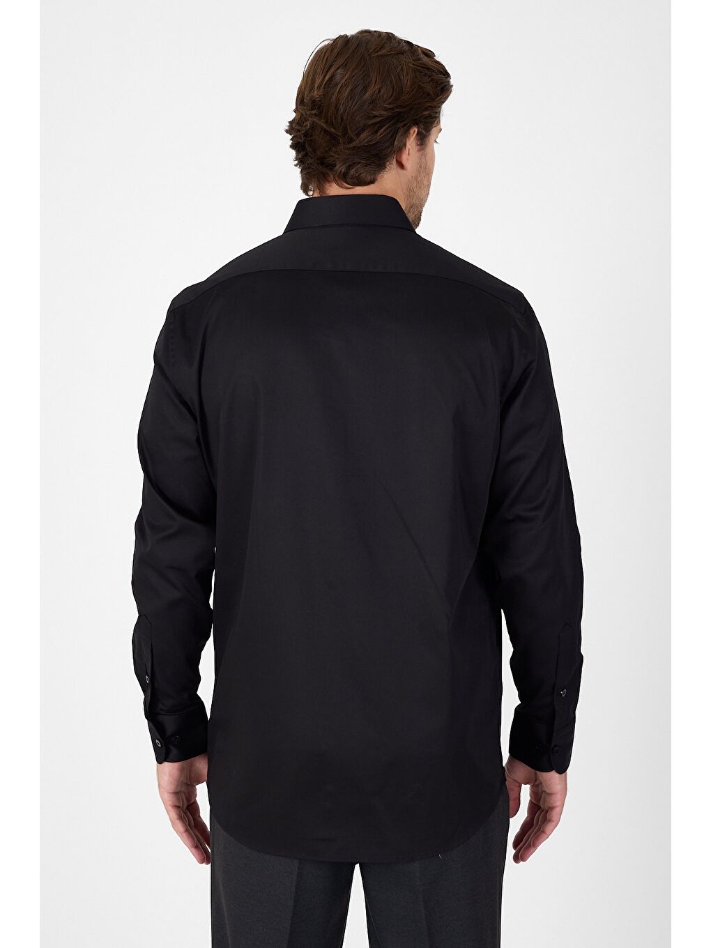 Siyah Sert Yaka Düz Classic %100 Pamuk Comfort Fit Gömlek 1004250323-4