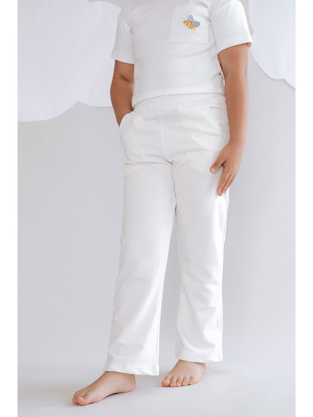 Kız Çocuk İspanyol Paça Eşofman Altı 761 Ekru-2