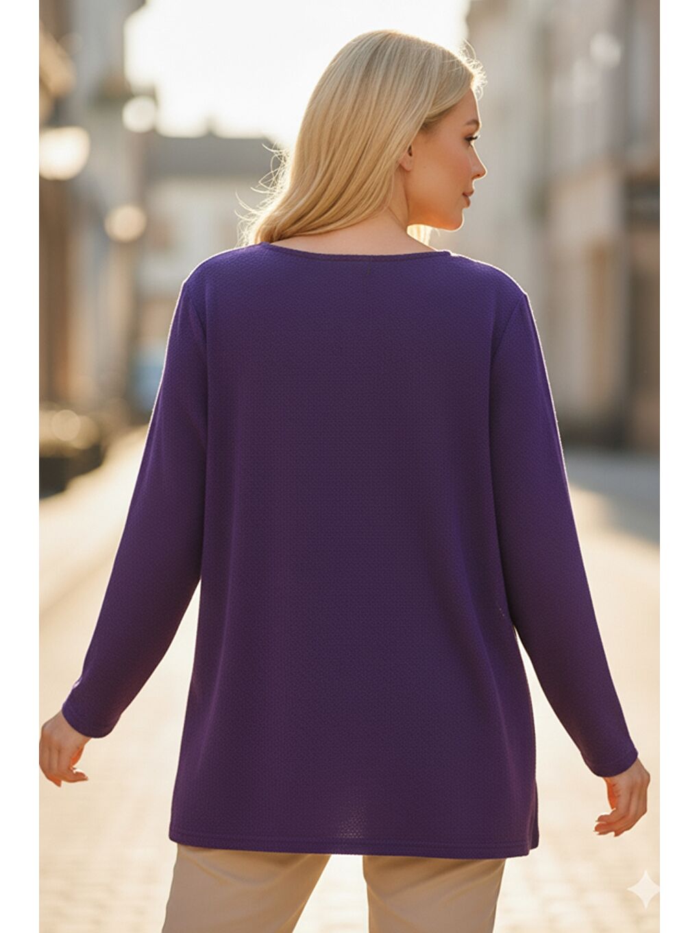 İtalyan Mor Havuz Yaka Uzun Kol Çiçekli Varak Baskılı Casual Oversize Triko Bluz 75 75-1