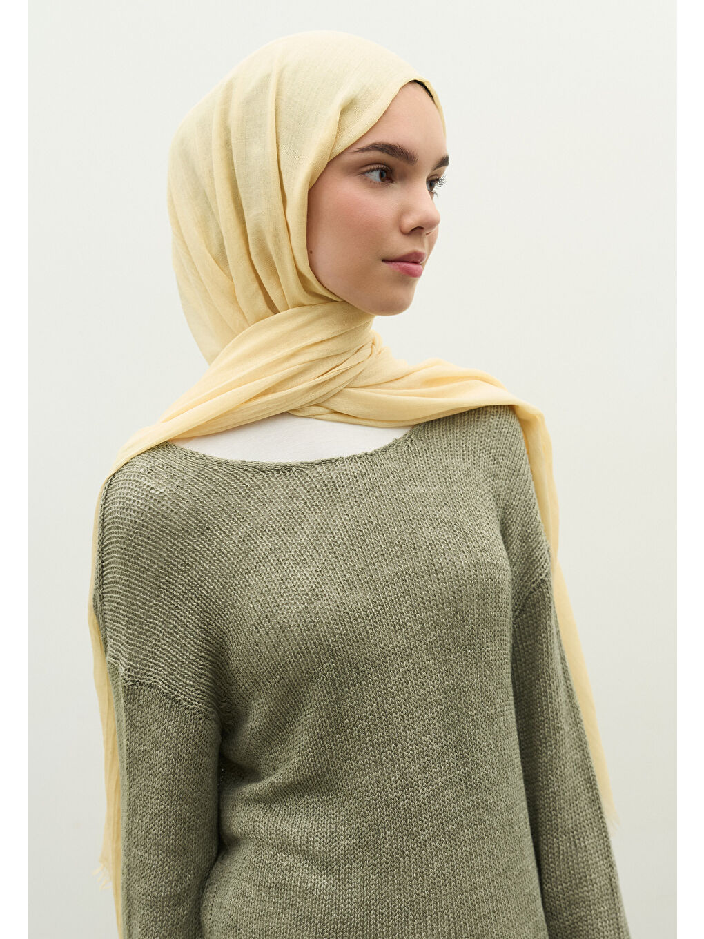 Bej Kaşmir Dokulu Şal Tereyağ Sarısı-4