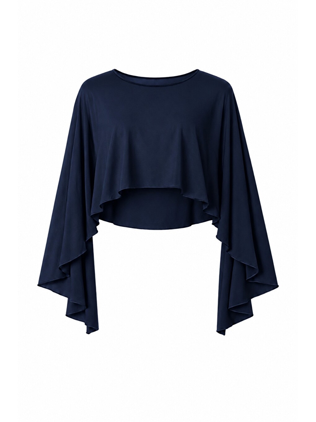 Lacivert Kadın Kayık Yaka Pelerin Bluz Salaş Crop Bluz-6
