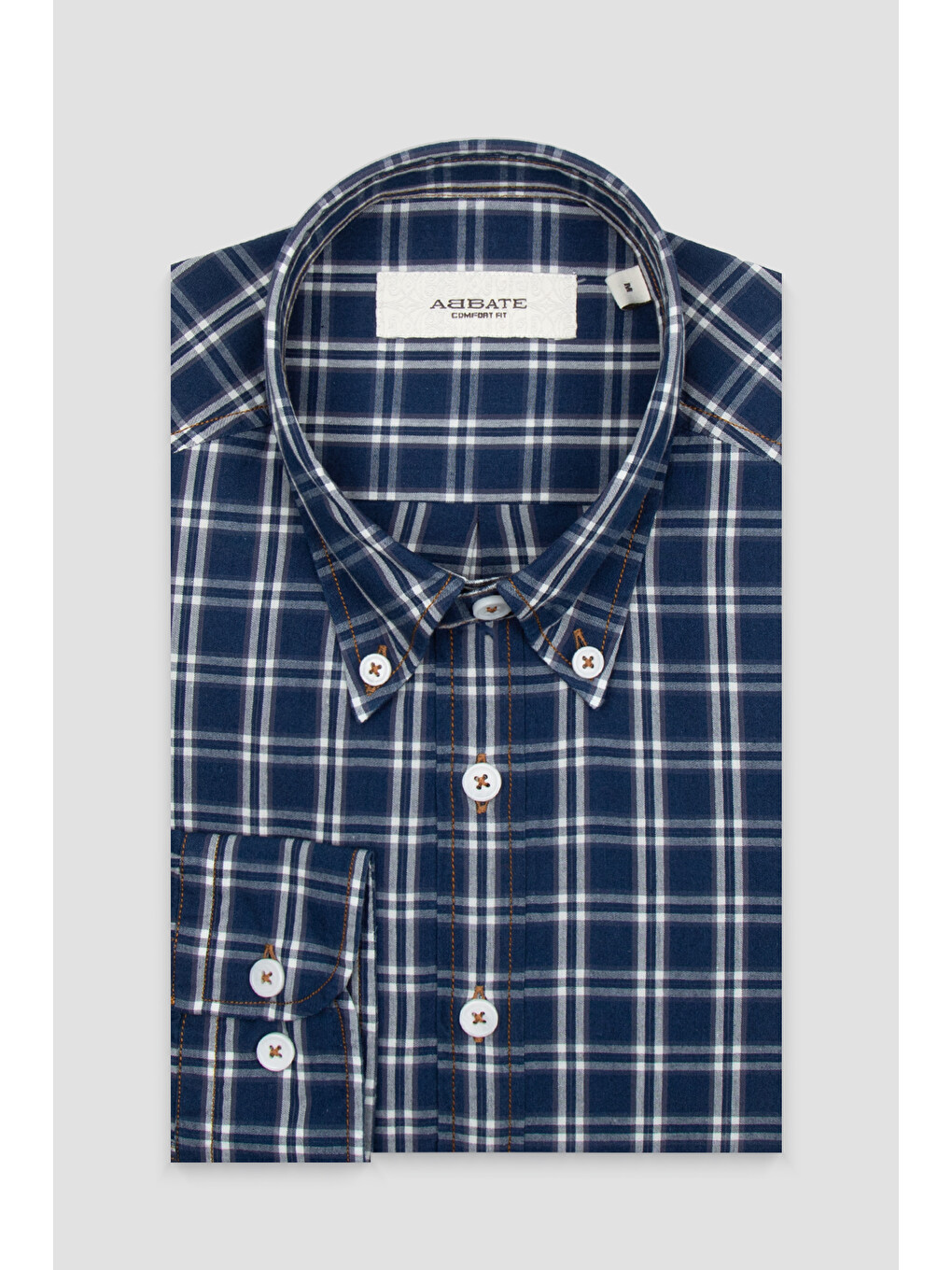 Natte Denim Pamuklu Comfort Fit Lacivert Düğmeli Yaka Erkek Kareli Gömlek-4
