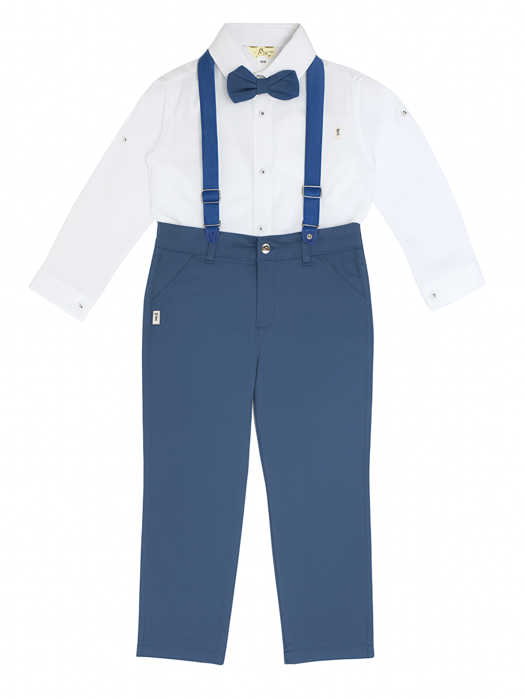 Beyaz 4'lü Set Erkek Çocuk Gömlek & Pantolon &Papyon & Askılık-1