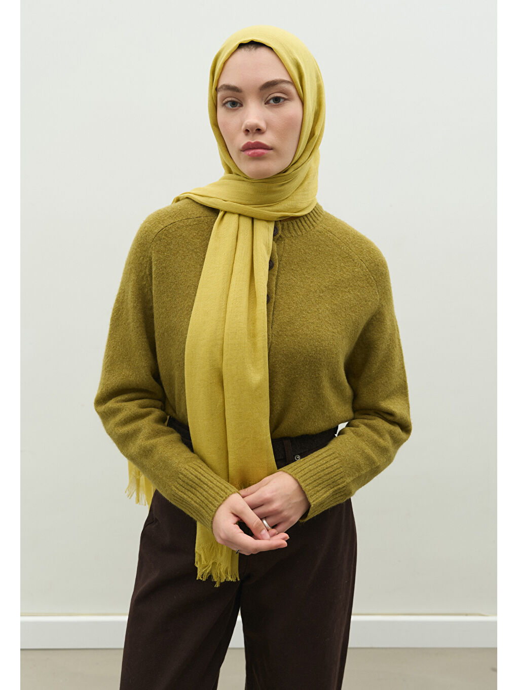 Kaşmir Dokulu Şal Tatlı Sarı