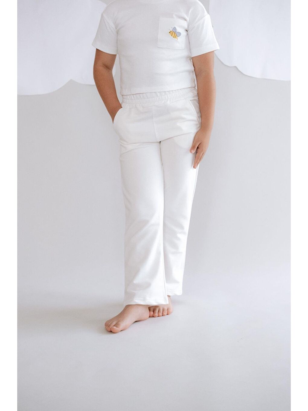 Kız Çocuk İspanyol Paça Eşofman Altı 761 Ekru-5