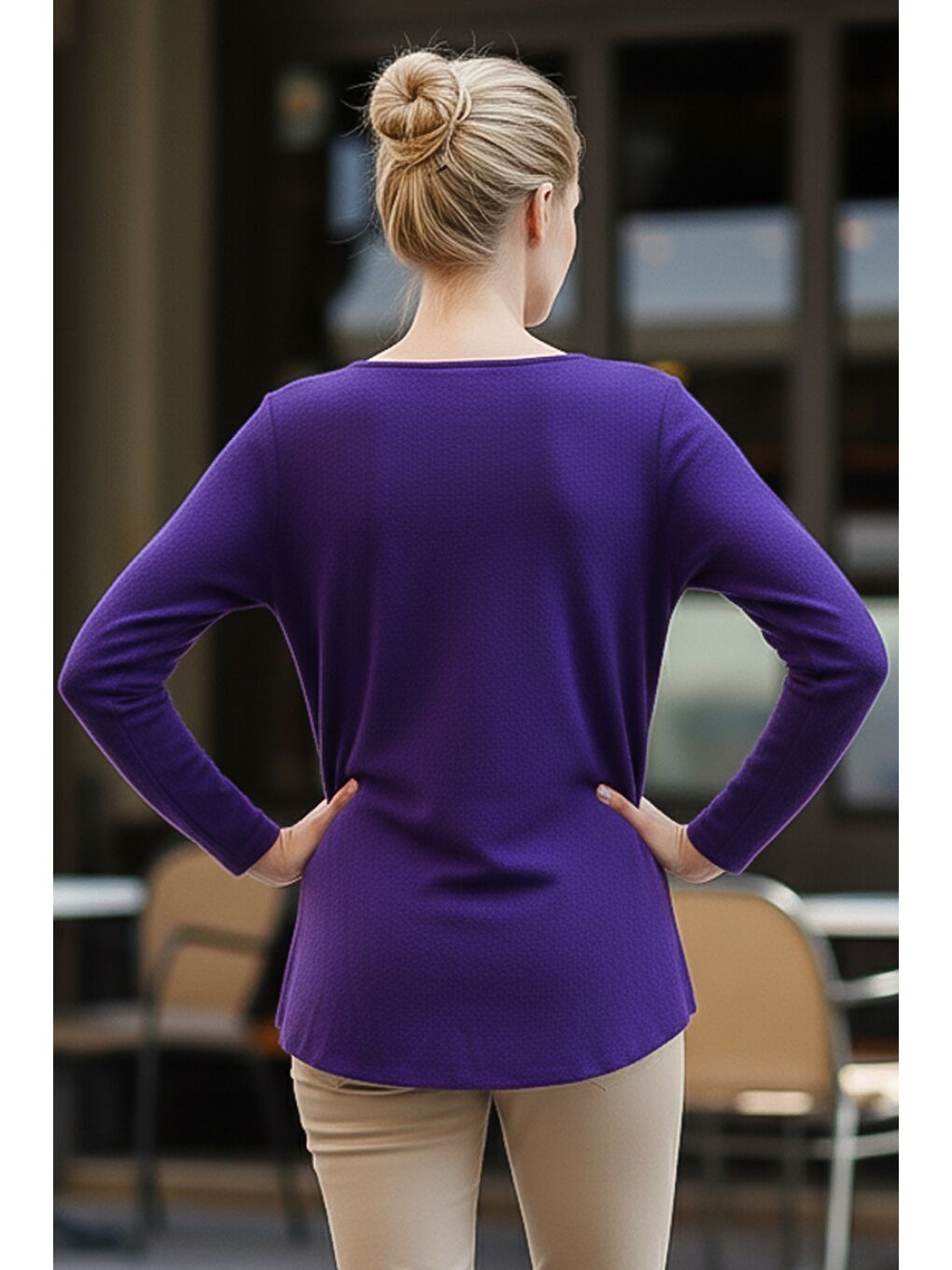 İtalyan Mor Havuz Yaka Uzun Kol Çiçekli Varak Baskılı Casual Oversize Triko Bluz 75 75-4