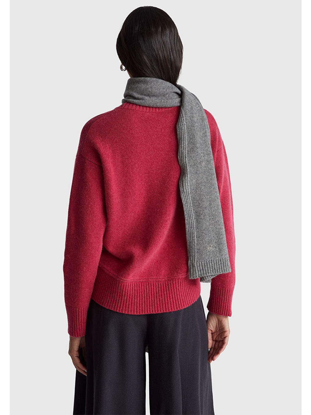 Kadın Fuşya Yün Karışımlı Alt Kısmı Geniş Bisiklet Yaka Kazak-2