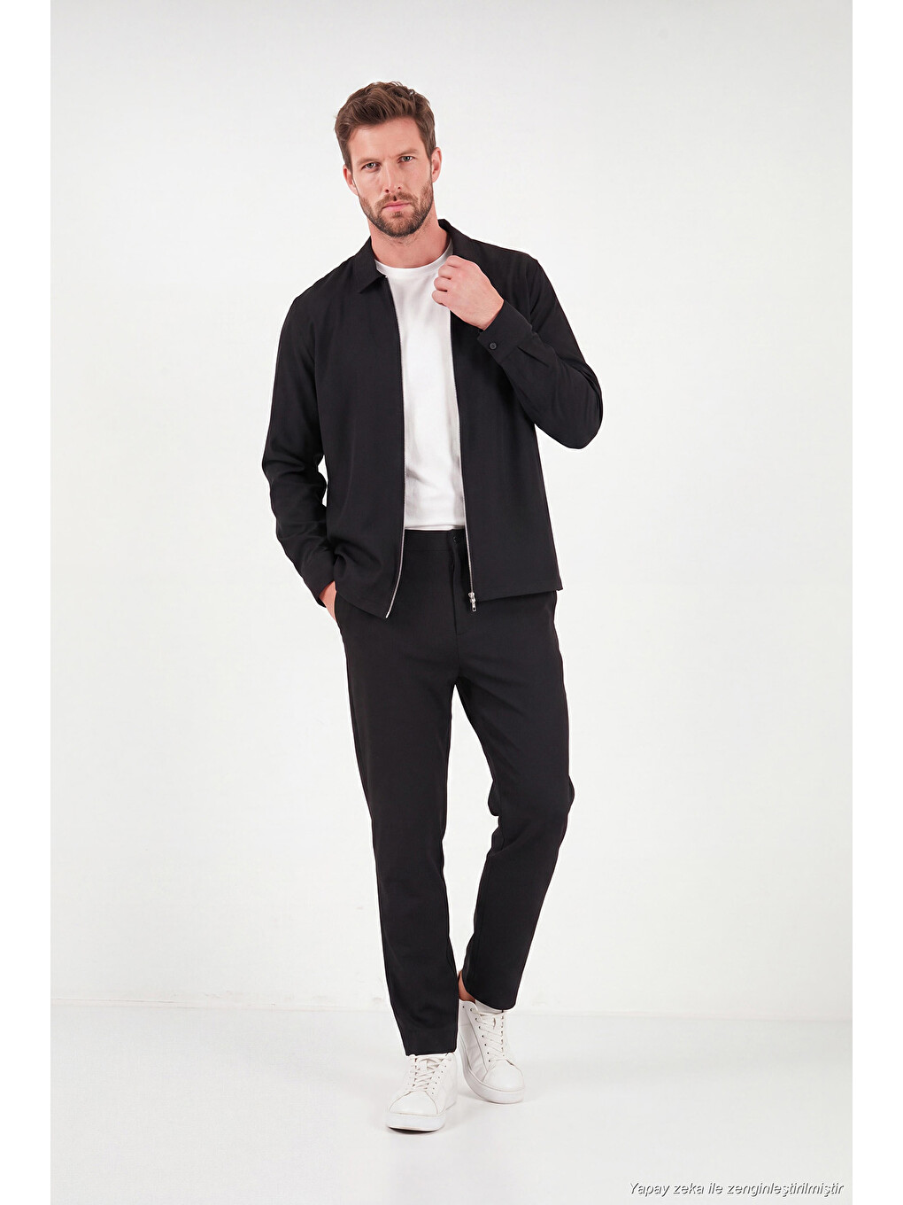 Siyah Regular Fit Belden Bağlamalı Düz Paça Pantolon Cf26w6111111-2