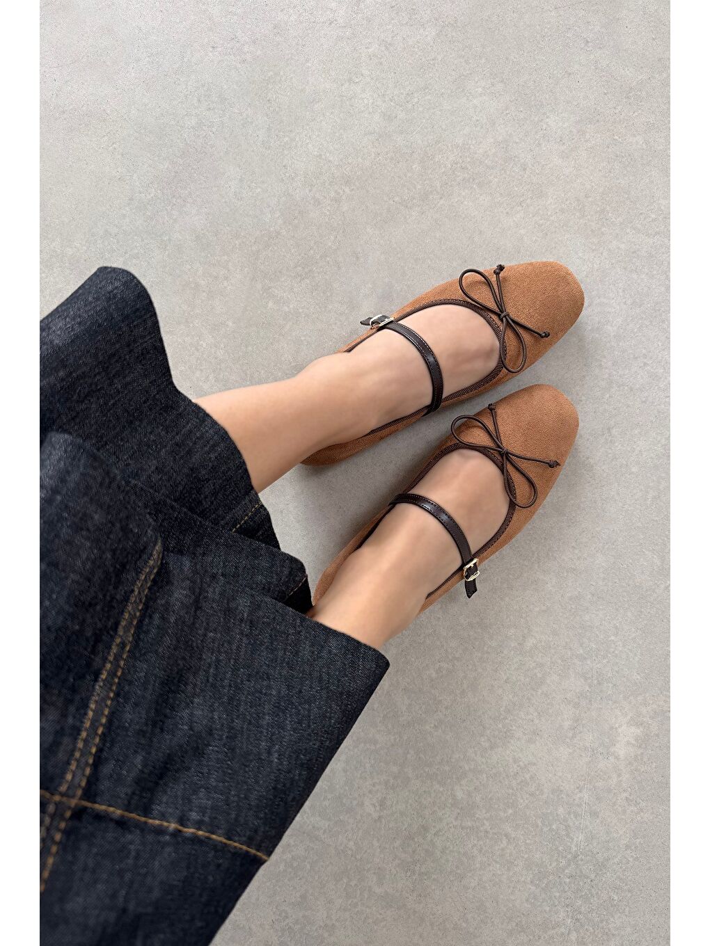 Kahverengi Maxy Kadın Fiyonk Detay Süet Babet Taba-1