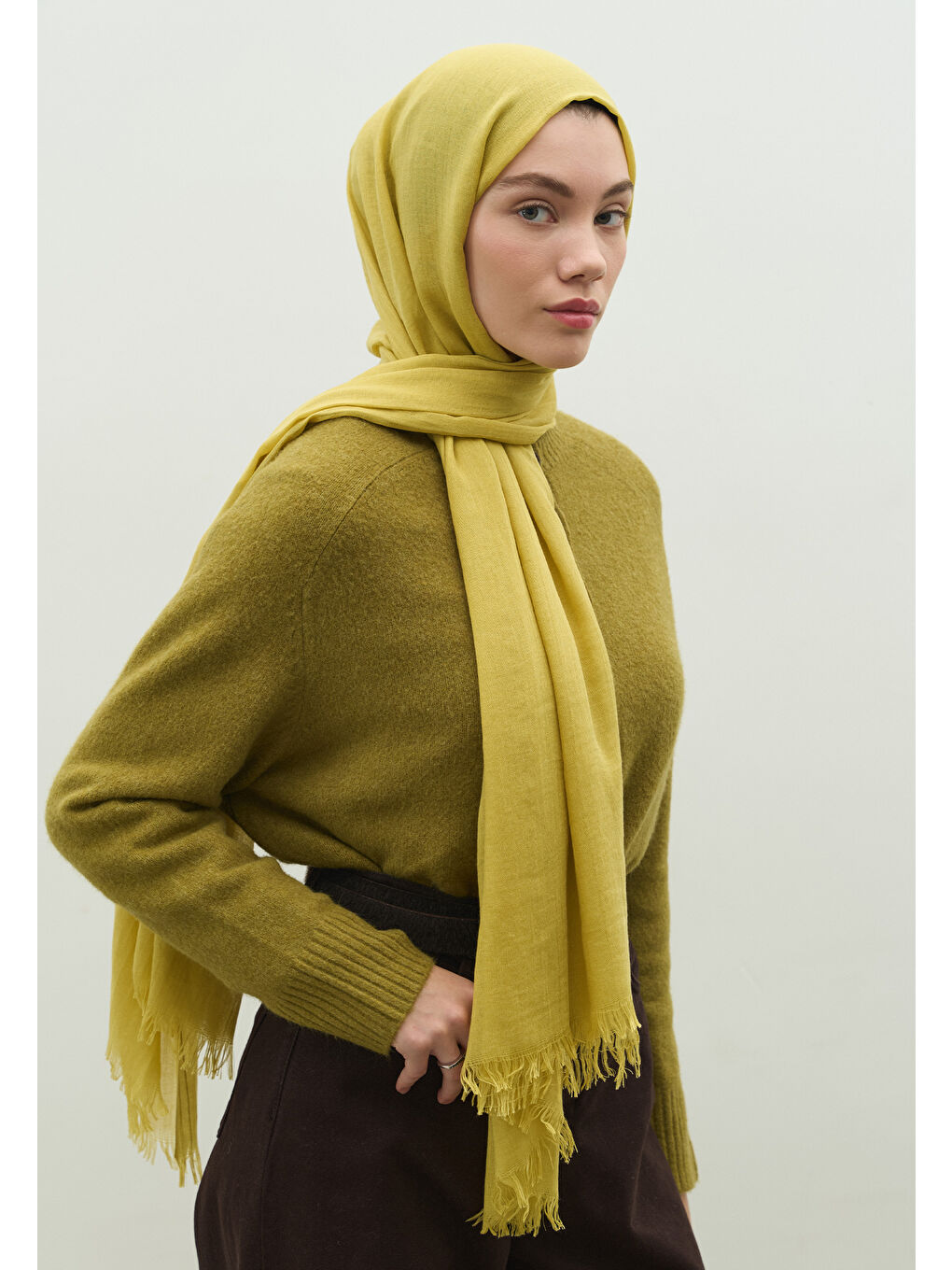 Kaşmir Dokulu Şal Tatlı Sarı-4