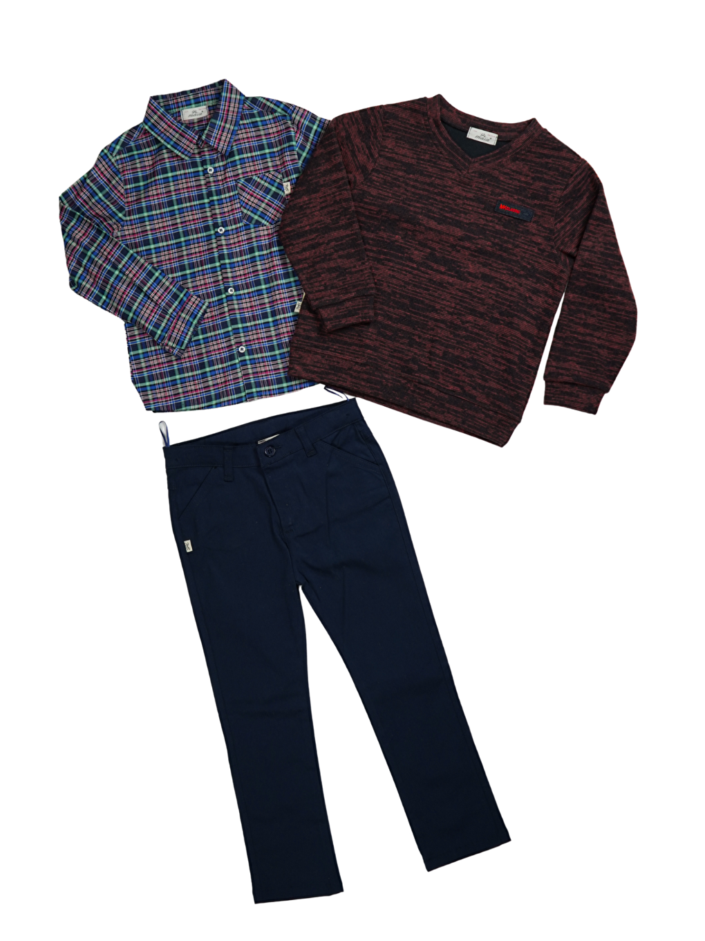 Lacivert 3'lü Set Triko Sweat & Pantolon & Gömlek Erkek Çocuk Takım-1