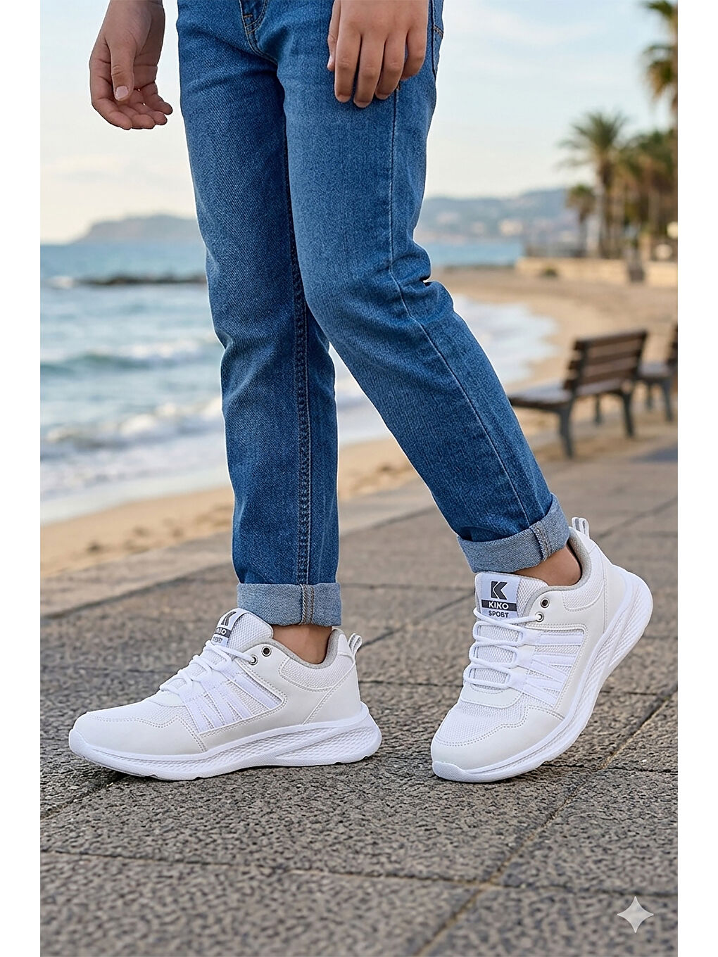 Beyaz Suma Fileli Faylon Taban Erkek Çocuk Spor Ayakkabı-2