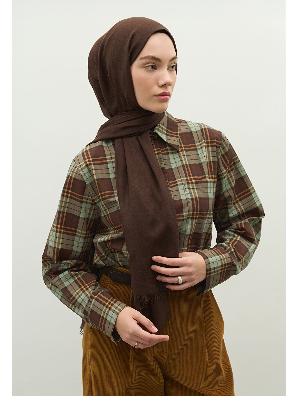 Kahverengi Kaşmir Dokulu Şal Bitter