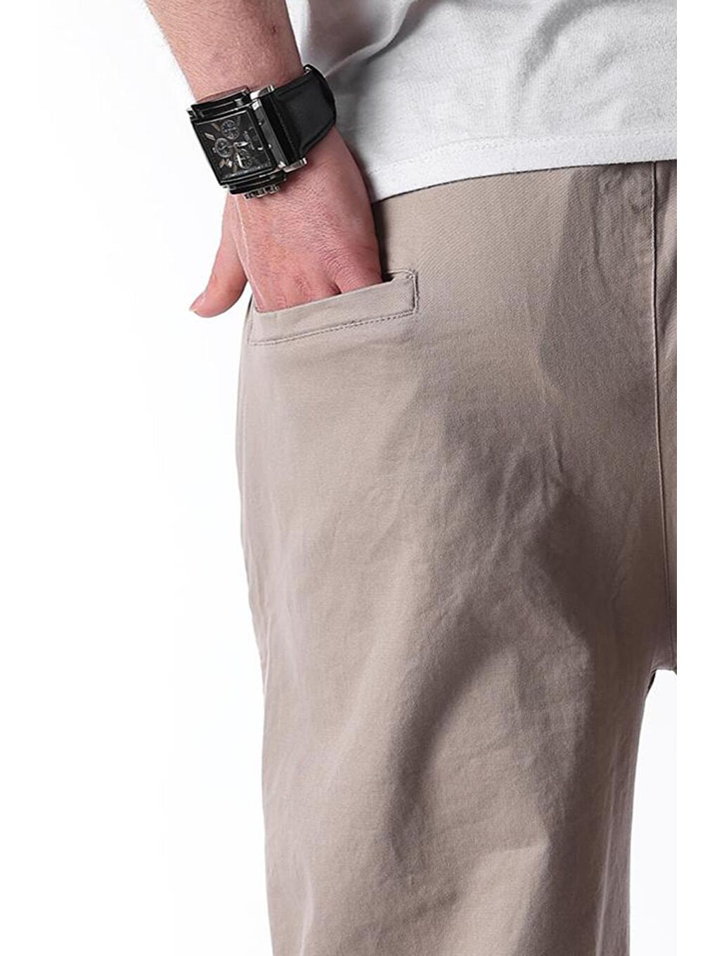 Bej Taş Rengi Bol Paça Beli Bağlamalı Erkek Pantolon E7403-1