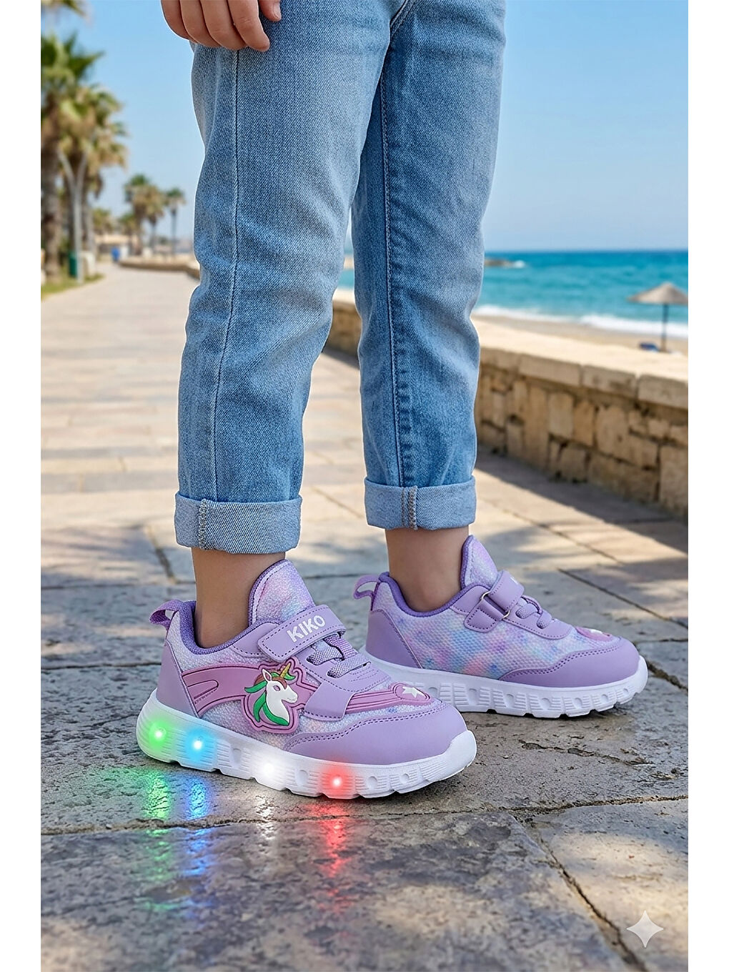Lila Puff Cırtlı Işıklı Faylon Taban Kız Çocuk Spor Ayakkabı-2