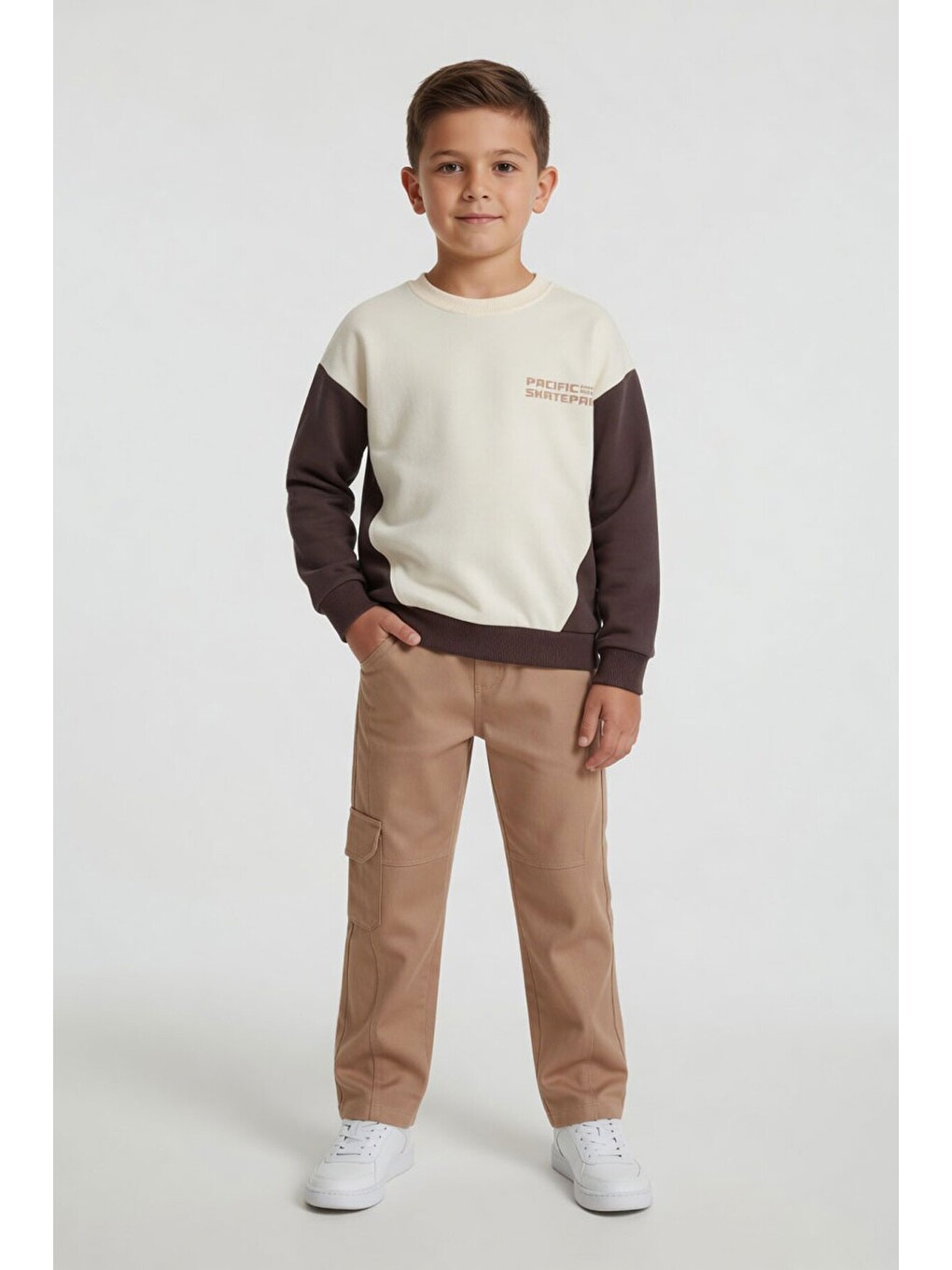 Kahverengi Kahve Erkek Çocuk Keten Pantolonlu Sweatshirt 2li Takım 24516