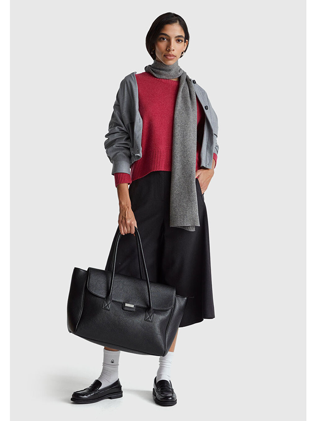 Kadın Fuşya Yün Karışımlı Alt Kısmı Geniş Bisiklet Yaka Kazak-4