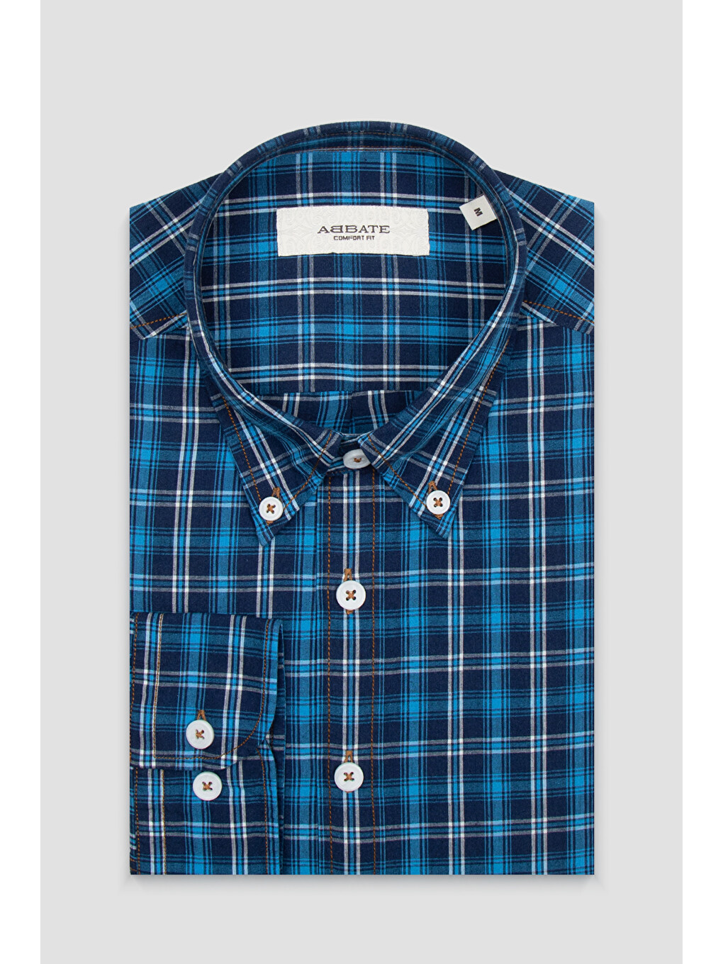 Natte Denim Pamuklu Comfort Fit Lacivert Düğmeli Yaka Erkek Ekoseli Gömlek-4