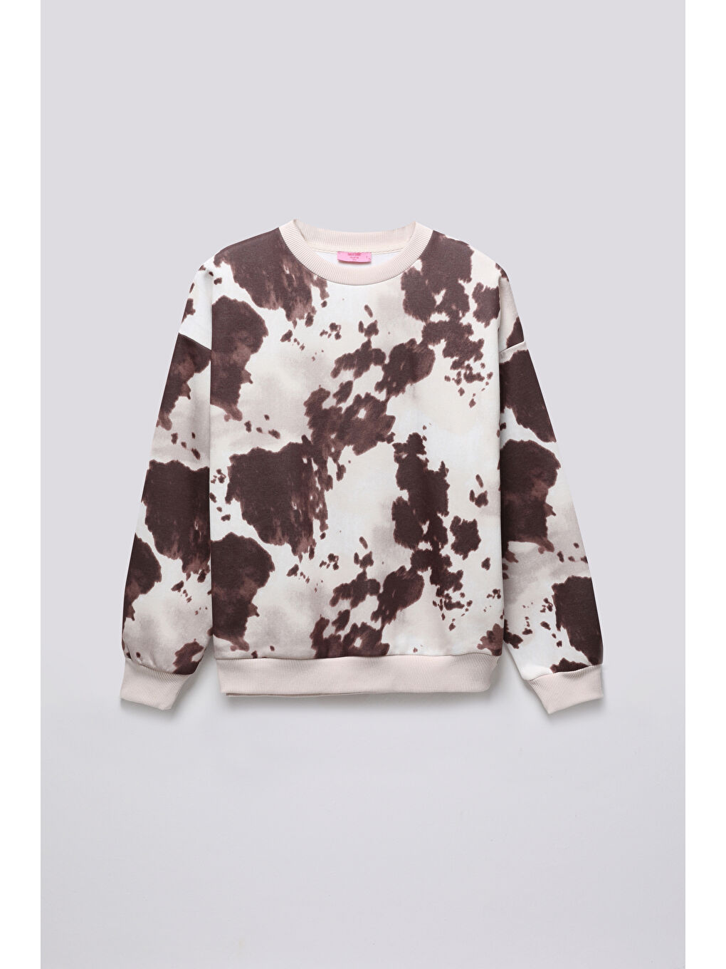 İnek Desenli Oversize Sweatshirt Kahverengi