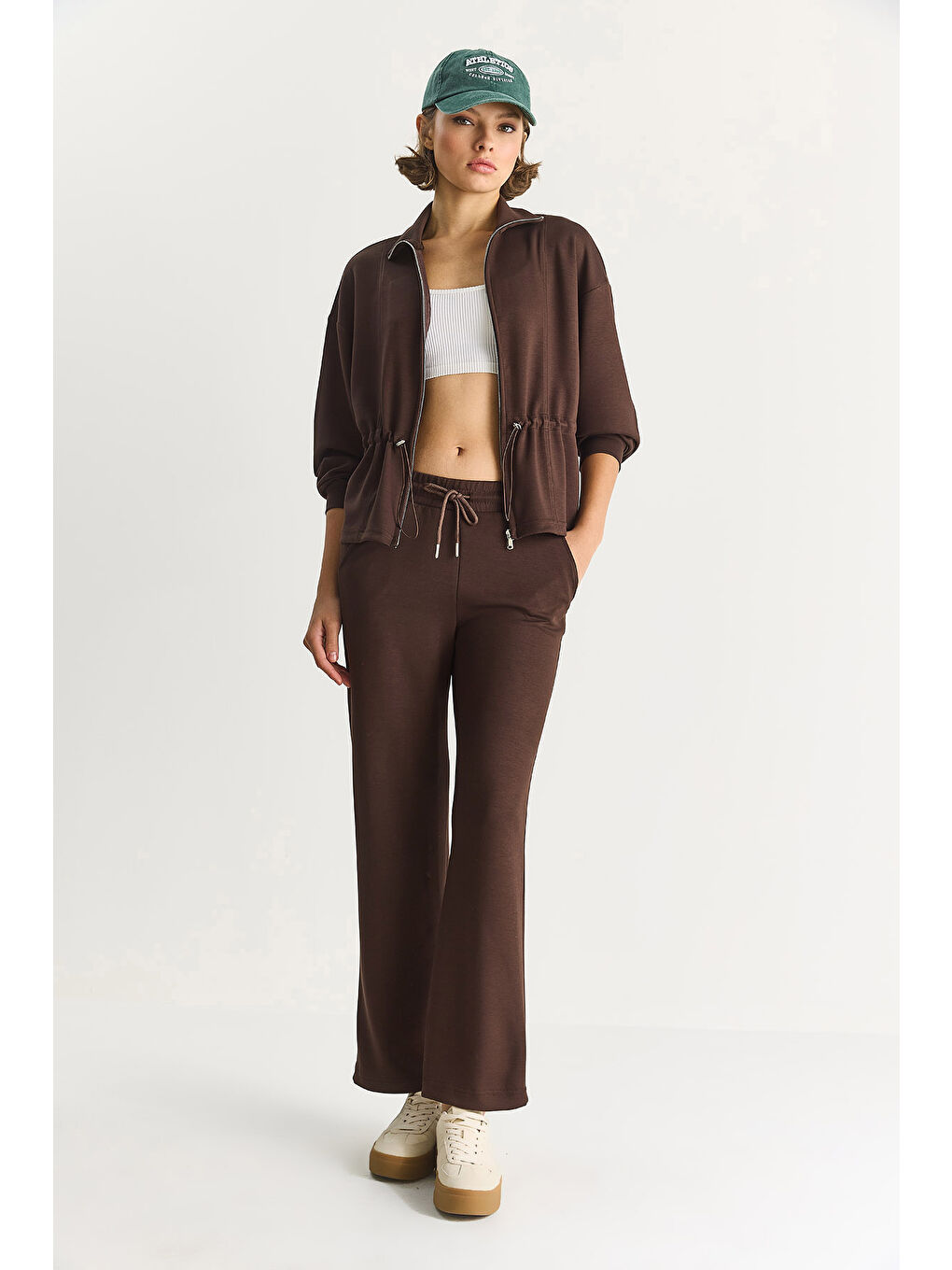 Kahverengi Kadın Yumuşak Dokulu Bel Ayarlamalı Ceket Pantolon Modal Takım-3