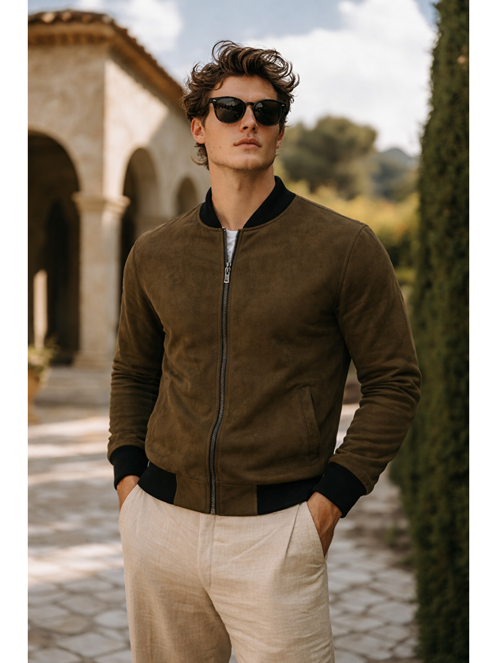Erkek Premium Comfort Basic Nubuk Süet Haki Ceket