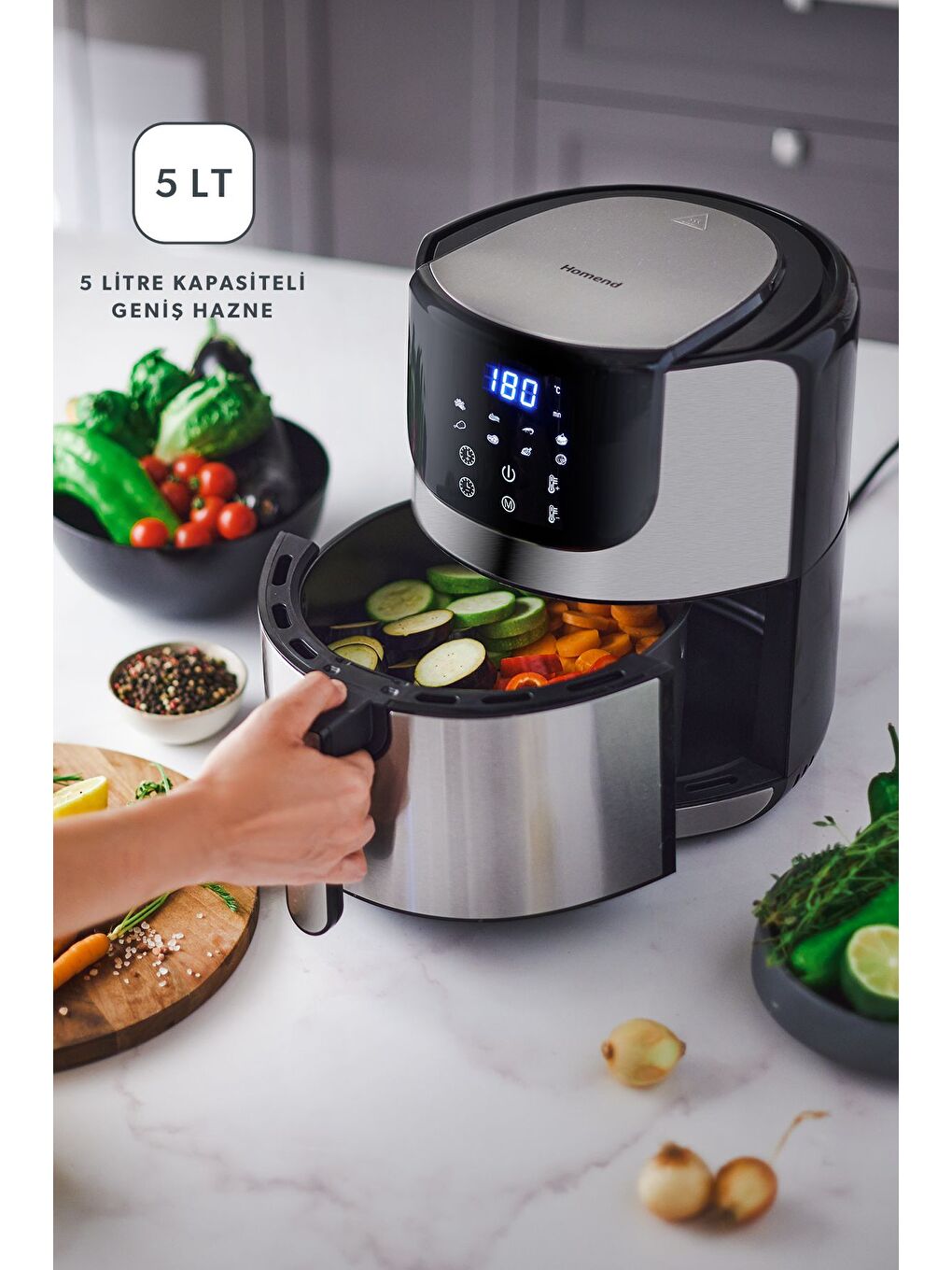 Airfryday 2502h 8 Farklı Program, Dokunmatik Ekran Airfryer 5L