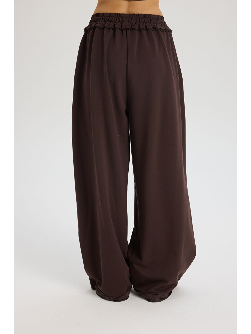 Kahverengi Petal Pis Detay Kahve Crop Eşofman Takım-4