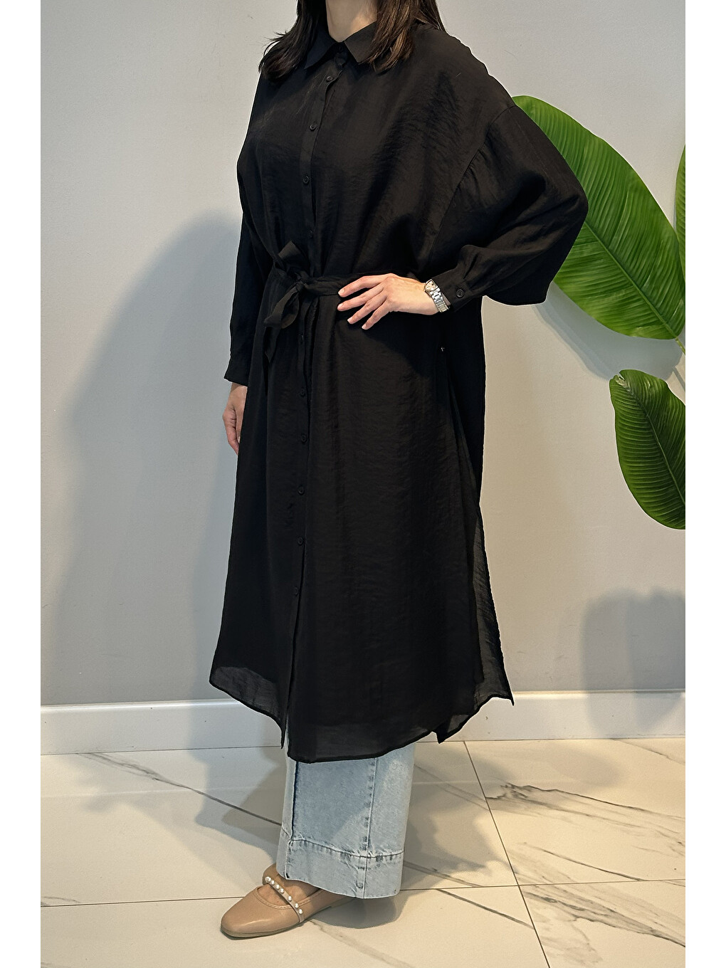 Çift Katlı Kuşaklı Nil Tunik 165 Siyah-1
