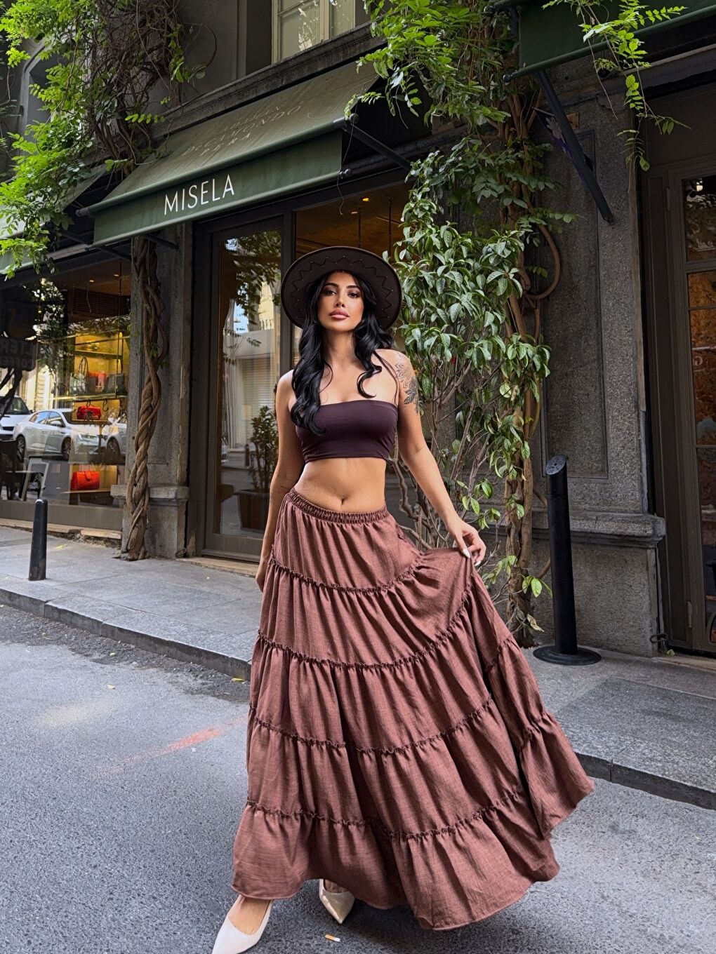 Kat Kat Pileli Kahverengi Etek-1