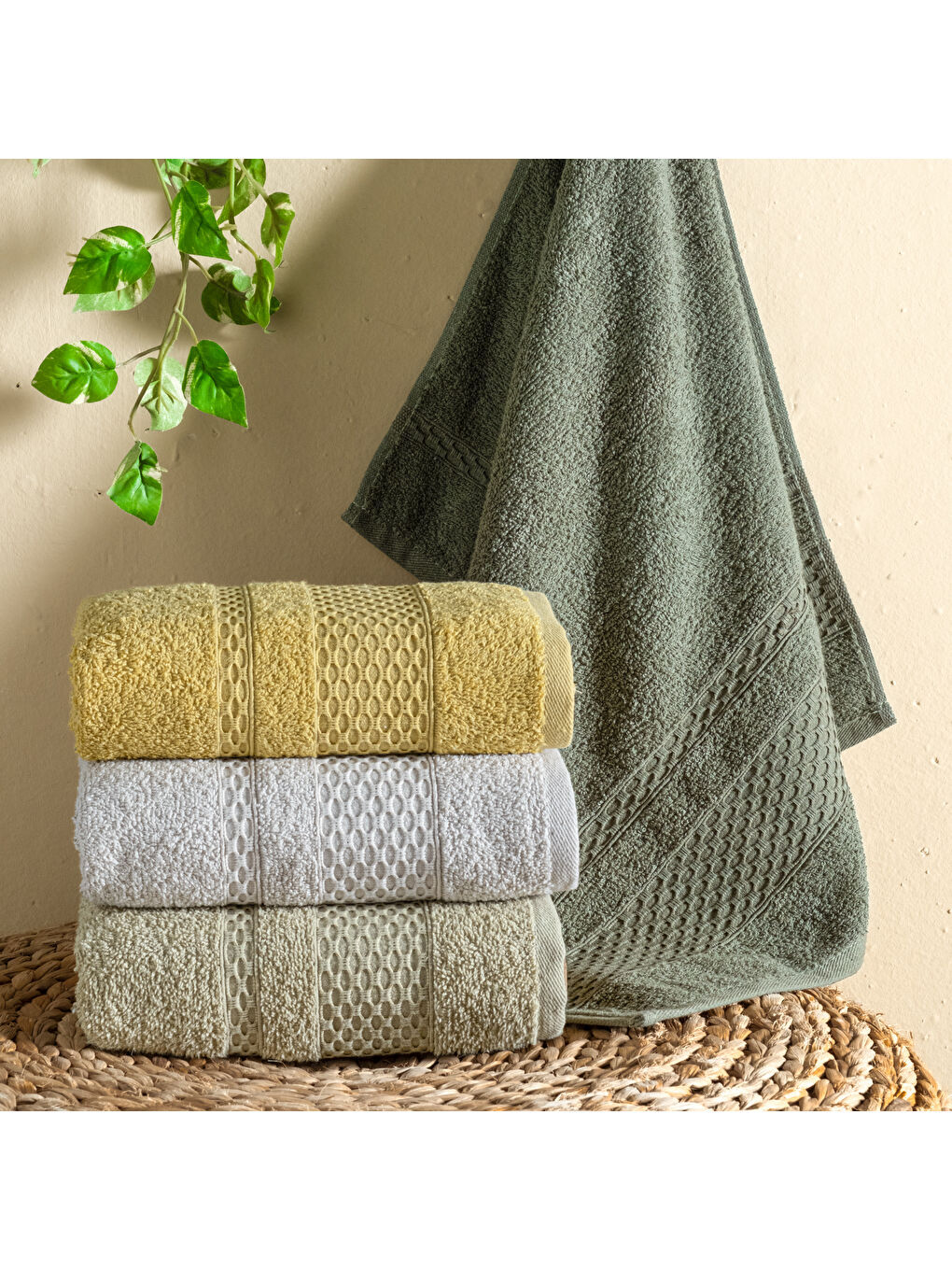 Yeşil Home Arya 4 lü Havlu Seti 50x90-Asorti02