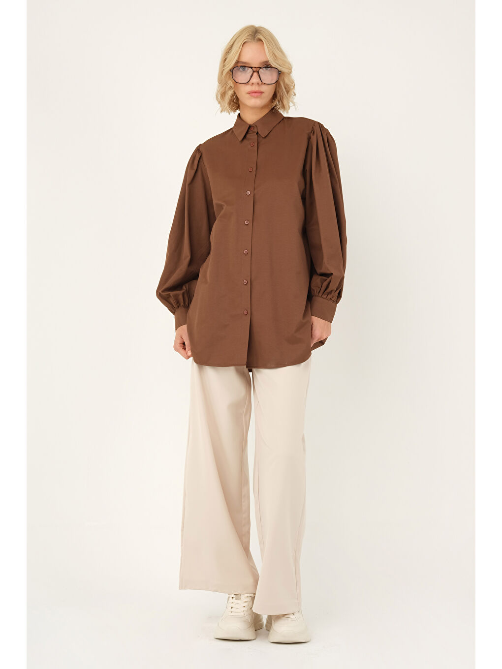 Kahverengi Balon Kol Gömlek Kahve-1