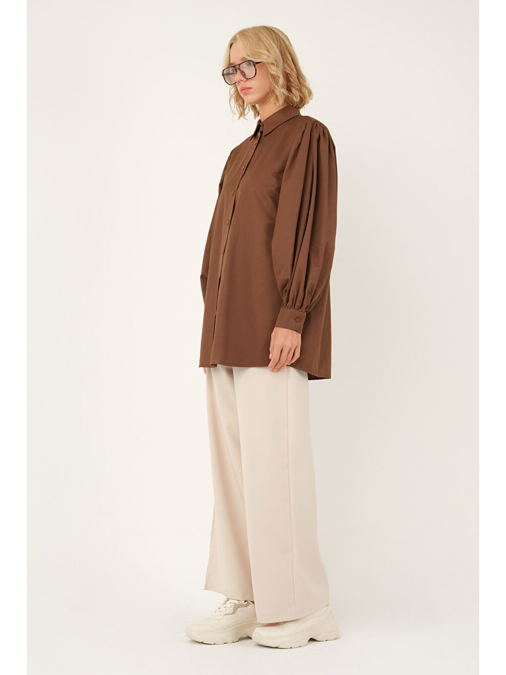 Kahverengi Balon Kol Gömlek Kahve-2