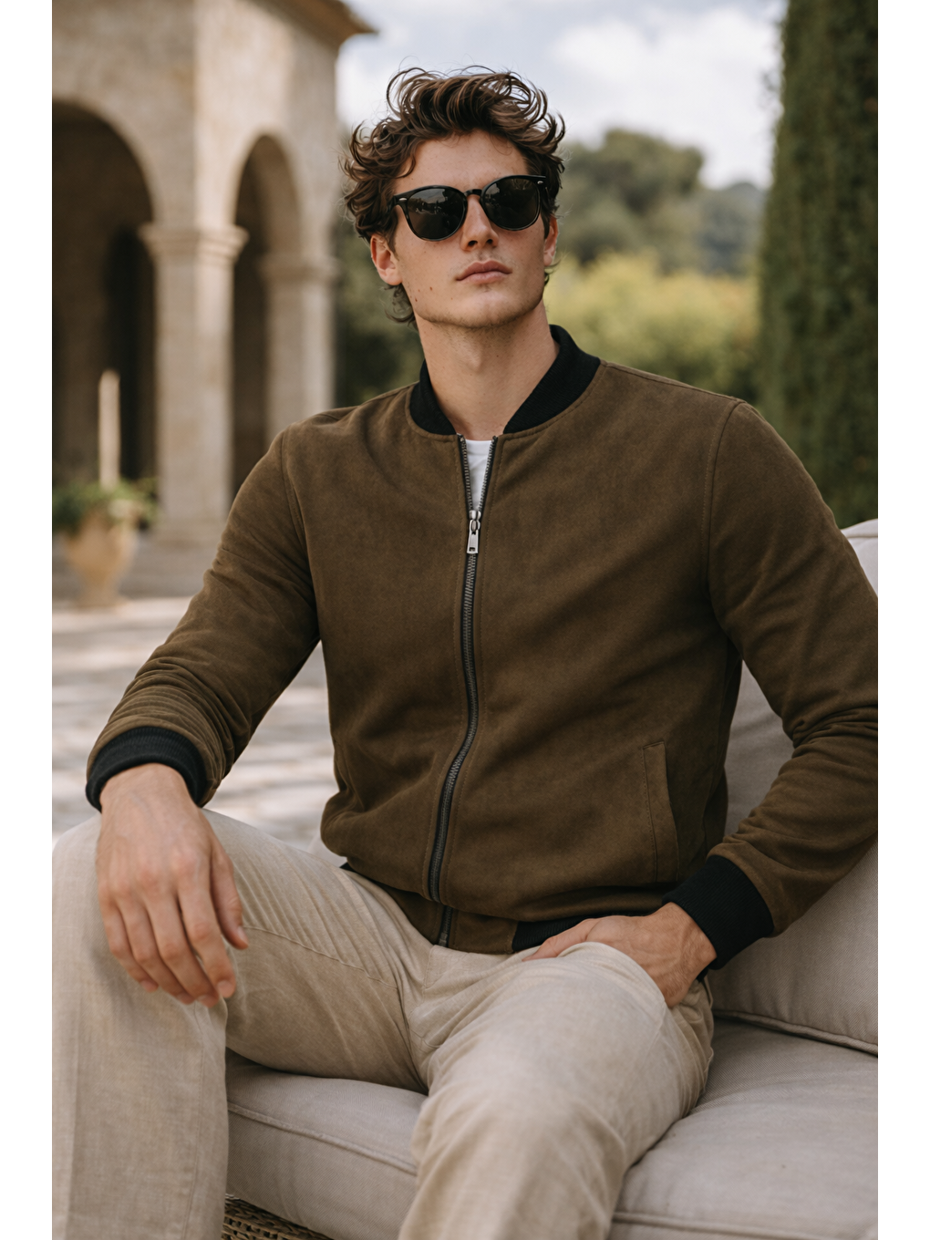 Erkek Premium Comfort Basic Nubuk Süet Haki Ceket-1