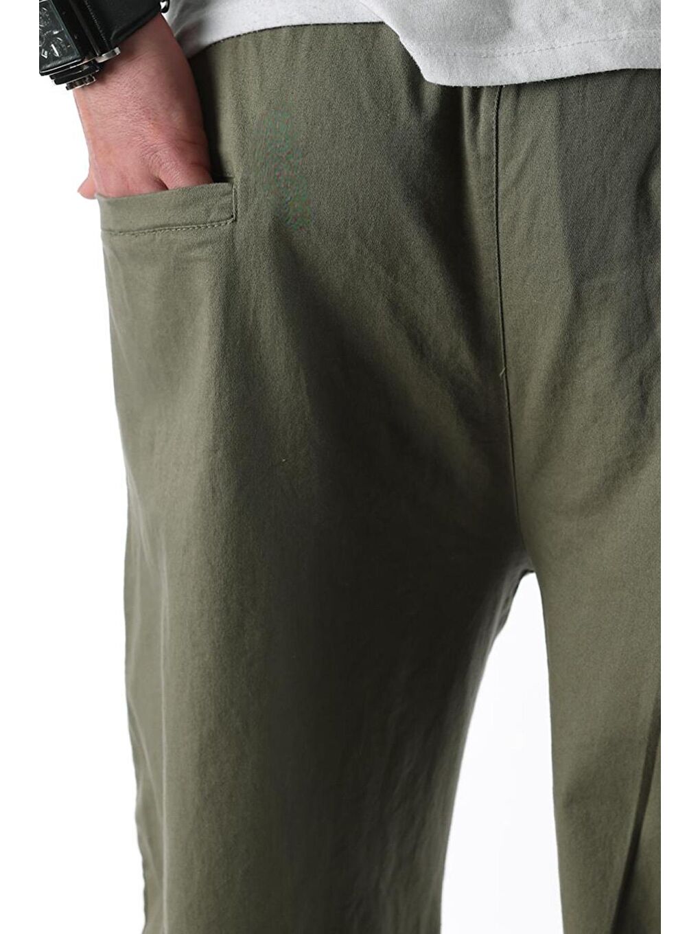 Yeşil Bol Paça Beli Bağlamalı Erkek Pantolon E7403-2