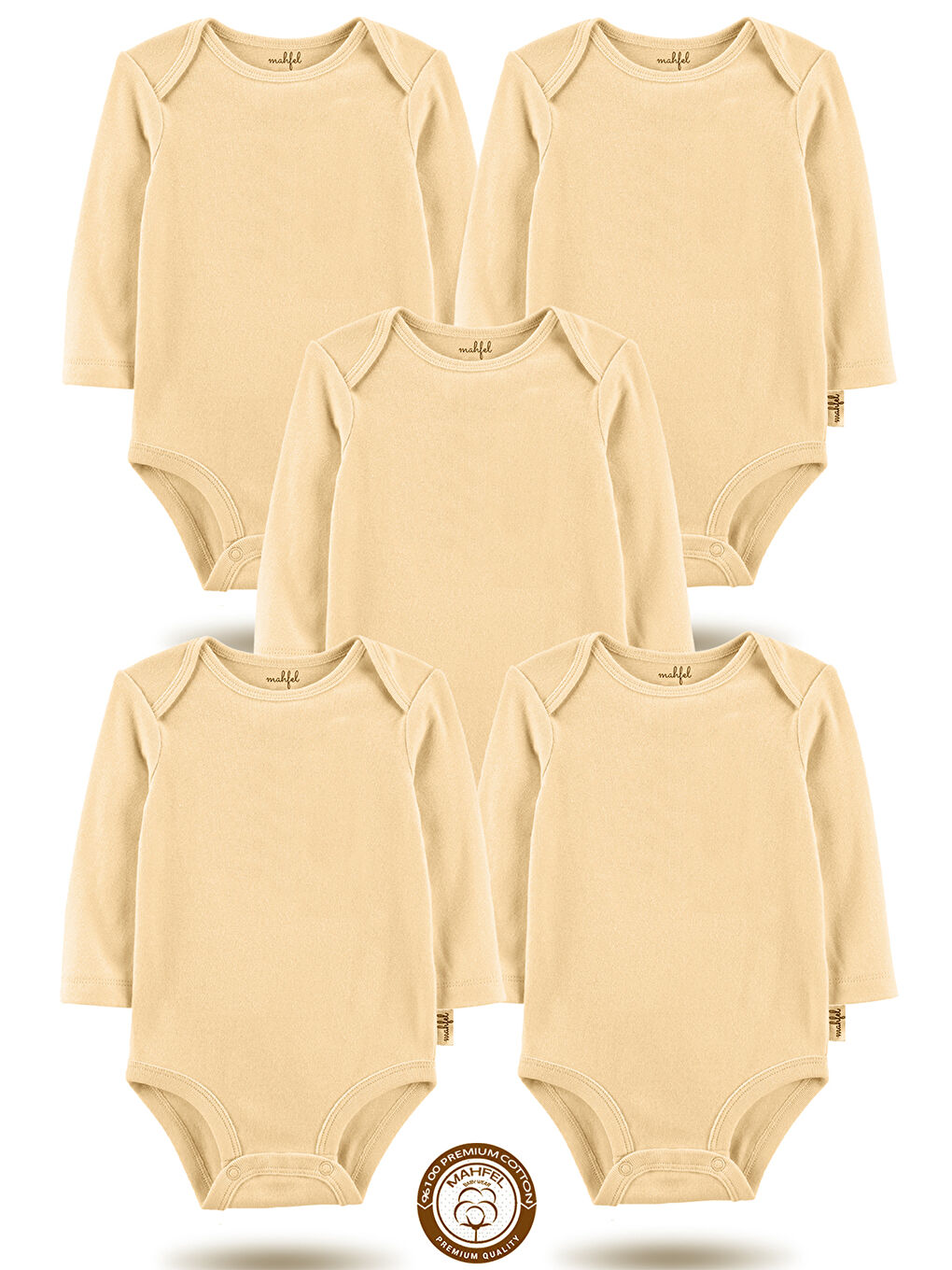 Ekru %100 Pamuklu 5'li Baskısız Çıtçıtlı Bebek Body Zıbın FL