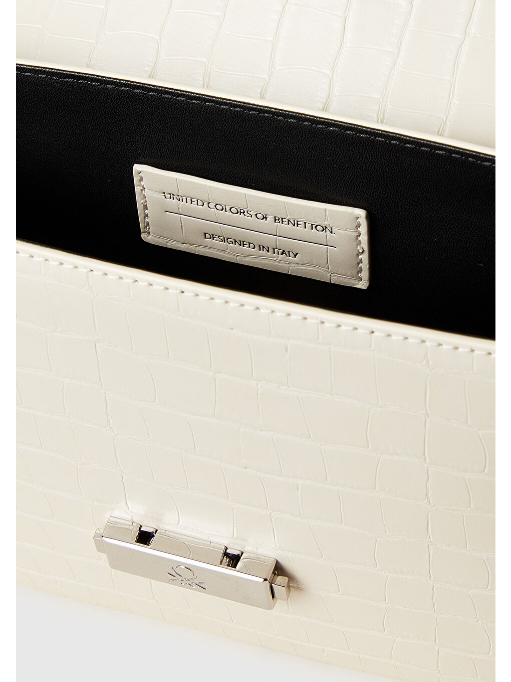 Ekru Kadın Krem Logo Detaylı Metal Tokalı Zincirli Askılı Kroko Çanta-2