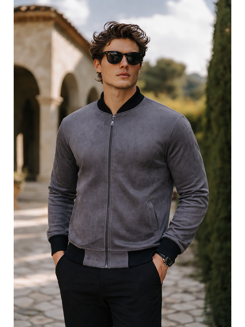 Gri Erkek Premium Comfort Basic Nubuk Süet Füme Ceket