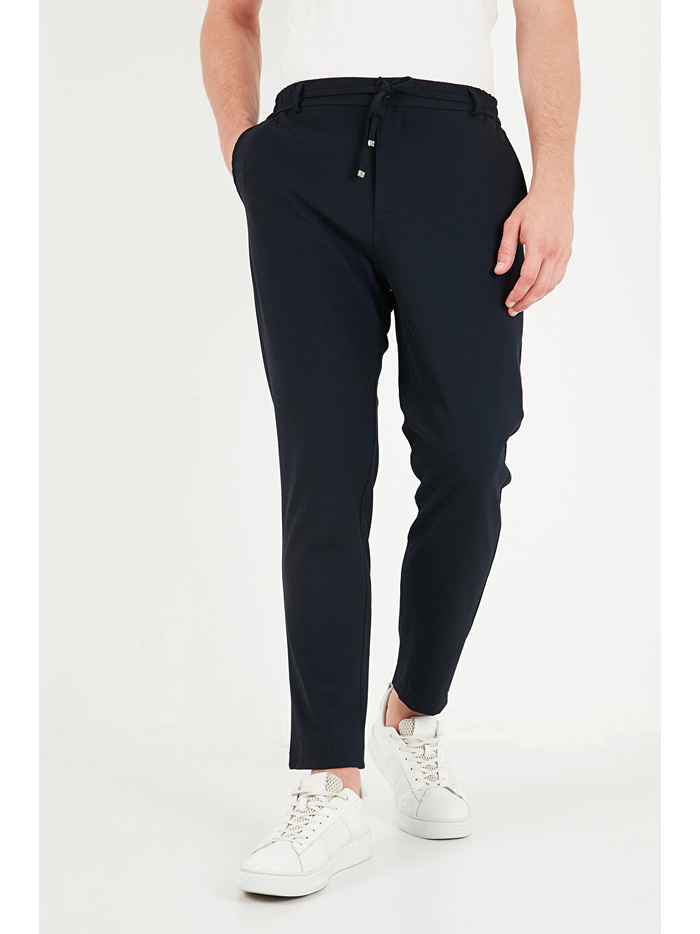 Lacivert Regular Fit Belden Bağlamalı Düz Paça Pantolon Cf26w6111111-3
