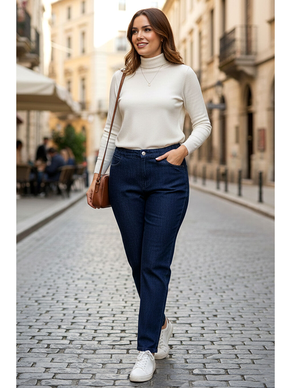 Büyük Beden Kadın Beli Lastikli Elastanlı Boru Paça Jean Pantolon 03 Lacivert01-3